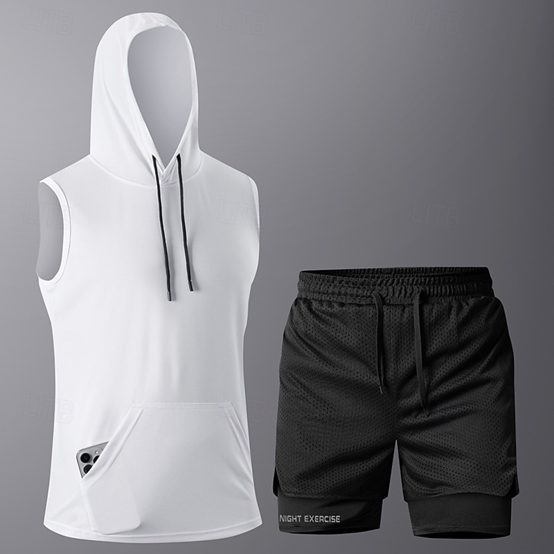 Hombre Tracksuit Camiseta de running con shorts Correa Bolsillo Color sólido Sudadera y pantalones Conjunto de ropa deportiva Trajes de Yoga Verano Negro Blanco Entrenamiento de gimnasio Correr 2026 - $30.99 –P1