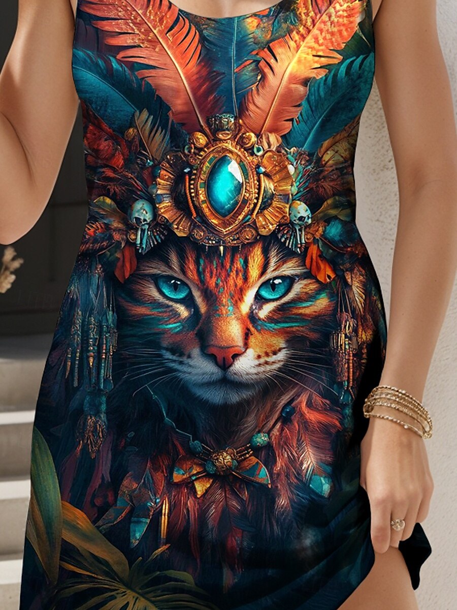 Women's Mini Dress A Line Dress Summer Dress Off The Shoulder Dress Vacation Casual Daily Loose Fit Floral Graphic Cat Sleeveless U Neck Orange Summer 2025 - $21.99 –P3