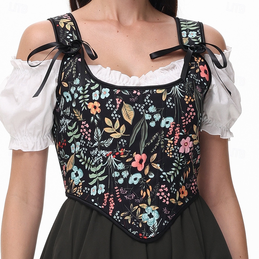Retro Vintage Medieval Renaissance Corset Vest Bustier Viking Lace up Floral Fancy Dress Women's Celtic Fantasy Halloween Carnival Masquerade Vacation Casual Daily LARP Adults' Vest 2026 - $30.99 –P1