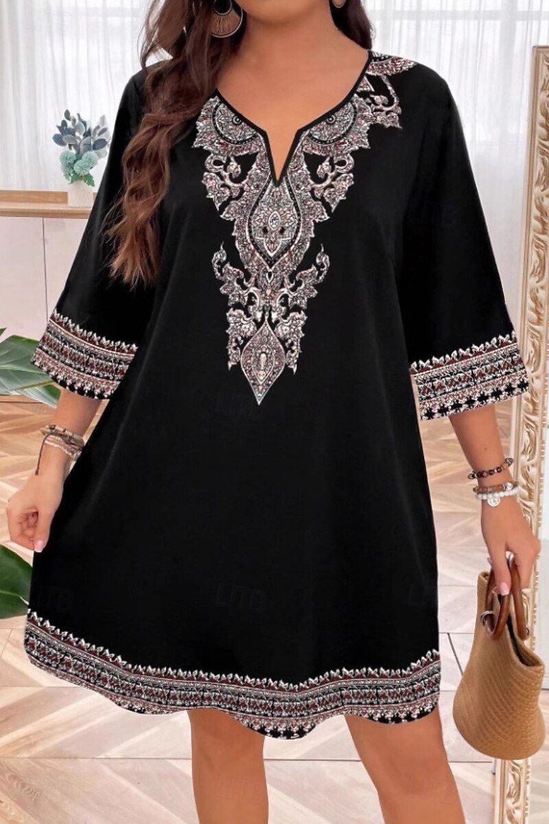 Femmes Mini Robe Robe bohème Robe Imprimée Mode Classique Quotidien Plage Week-end Coupe régulière Fleur Demi Manches Col en V Noir Été de 2025 ? $22.99 –P1