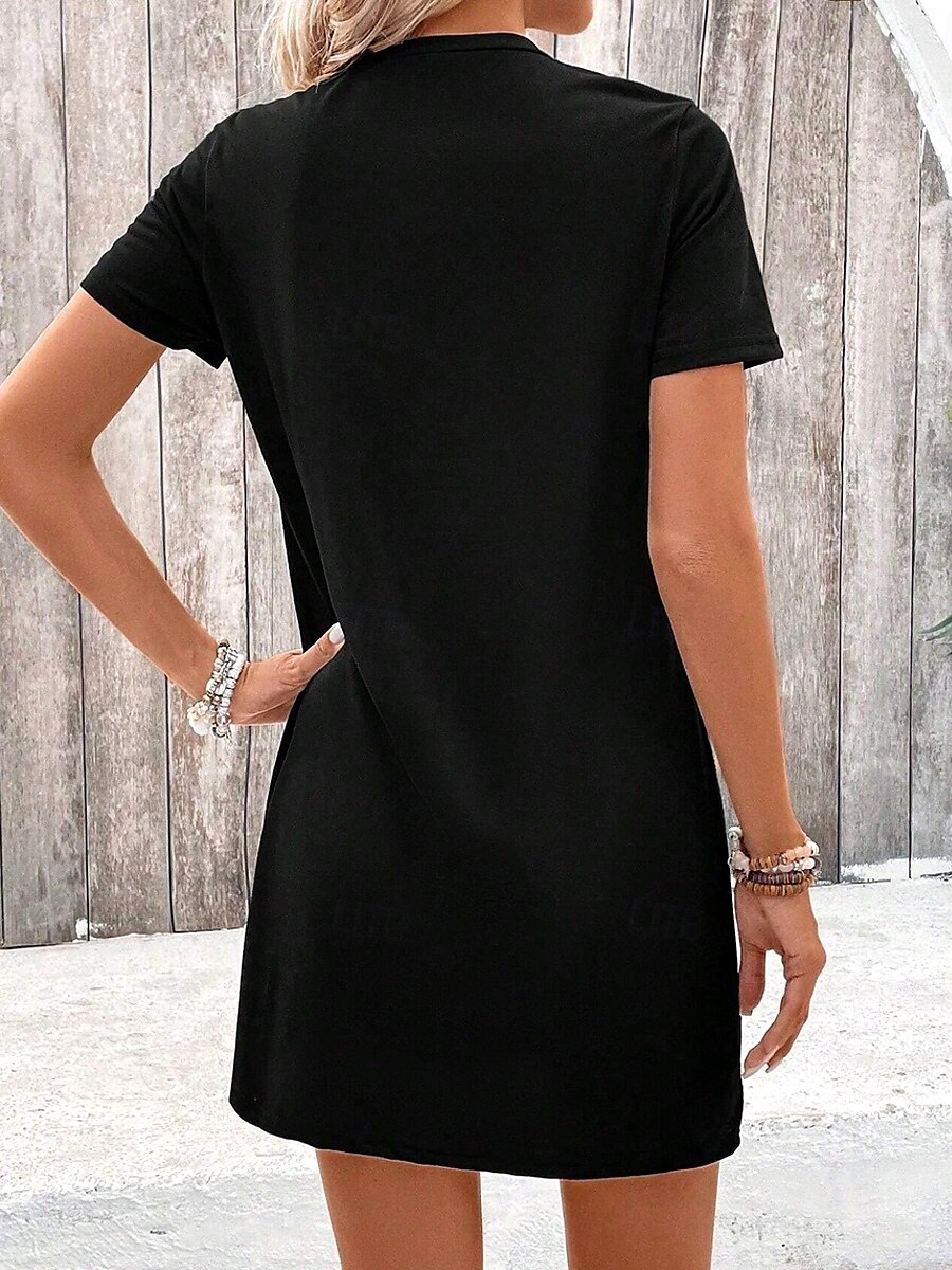 mini rochie de dama rochie tricou rochie tricou rochie de vara rochie de vara leopard formala lucru regulat decolteu negru 2025 - $23.99 –P2