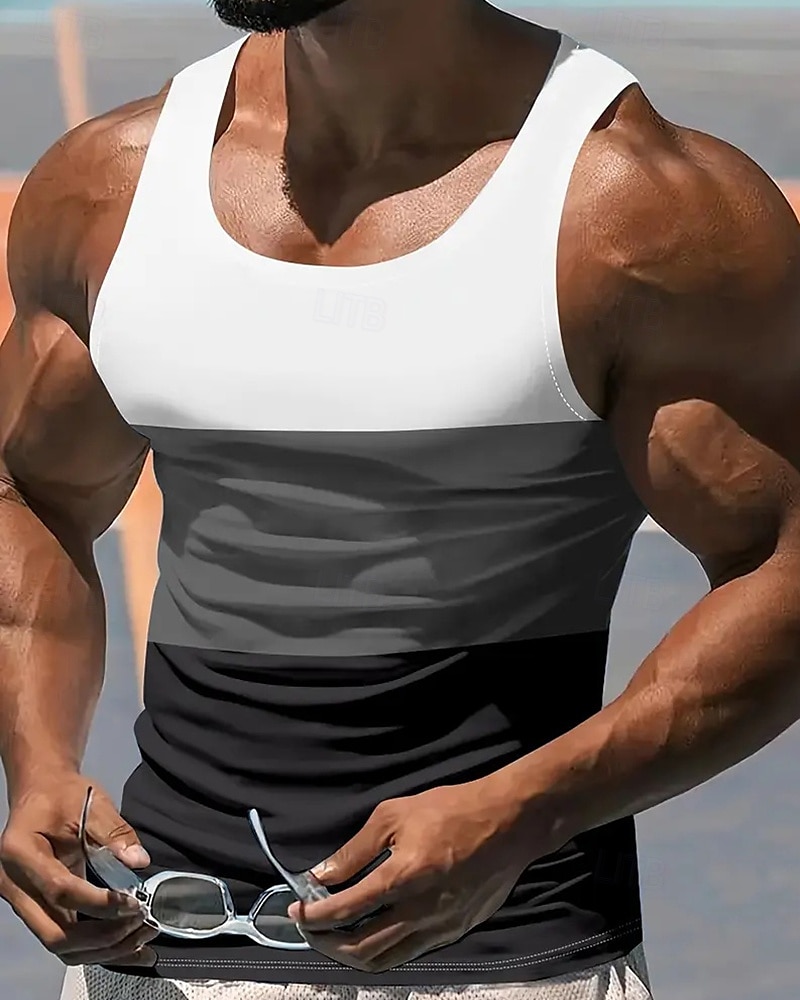 Herre Singleter Vest topp Underskjorte Ermeløs skjorte Ermeløs Crewneck Sommer Fargeblokk Mote Designer Feriereise Gate Ut på byen Svart Hvit Gul Topp T-skjorte for menn 2025 - $11.49 –P3