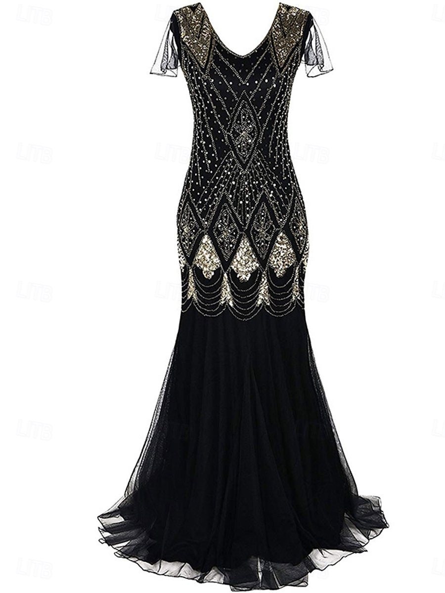 Dress Mother of the Bride Dress Elegant Vintage Party V Neck Floor Length Polyester Short Sleeve with Sequin 2025 - $79.99 –P11