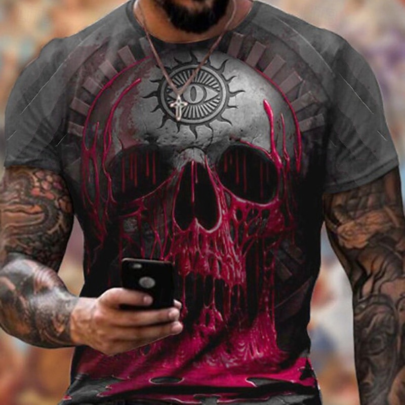 Camicia grafica con teschio da uomo T-shirt maglietta tee maniche corte t-shirt stampa 3D collo rotondo designer basic slim fit casual quotidiana weekend nera rossa verde estate abbigliamento taglie del 2026 a $22.99 –P1