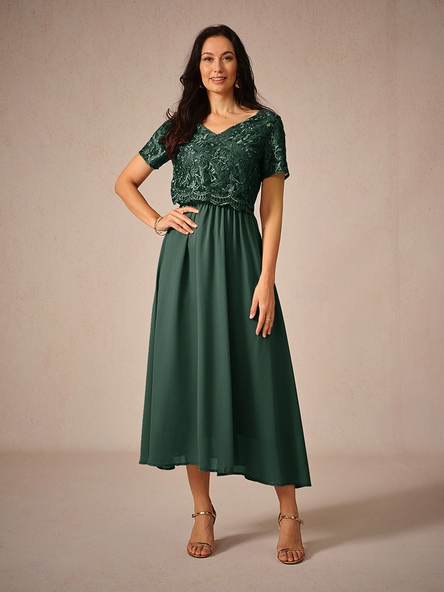 open lace back dress Short Cape Wedding Guest Dress with Sequin Flowers– PromGirl