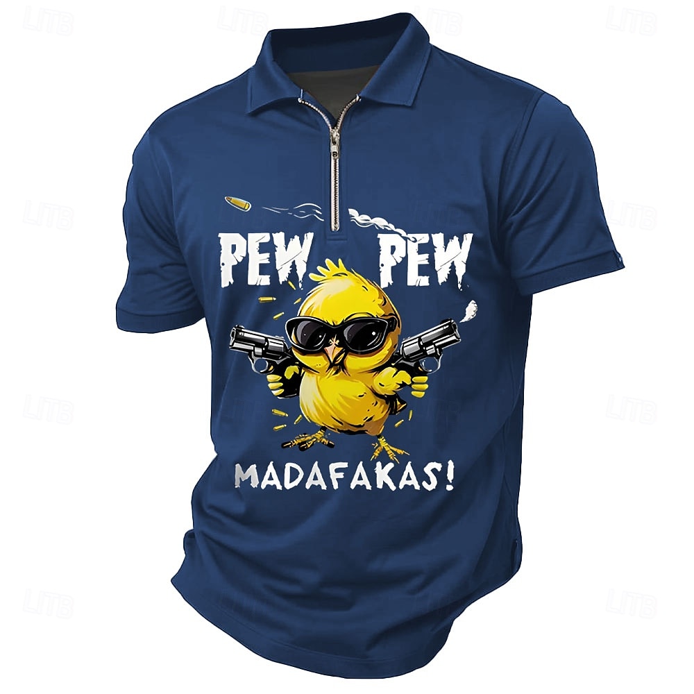 Men's Text Chick Zip Polo Shirts Short Sleeve Polo Shirts Collared Shirts Casual Outdoor Athleisure 3D Print Summer Black Red Dark Green 2025 - $21.99 –P3