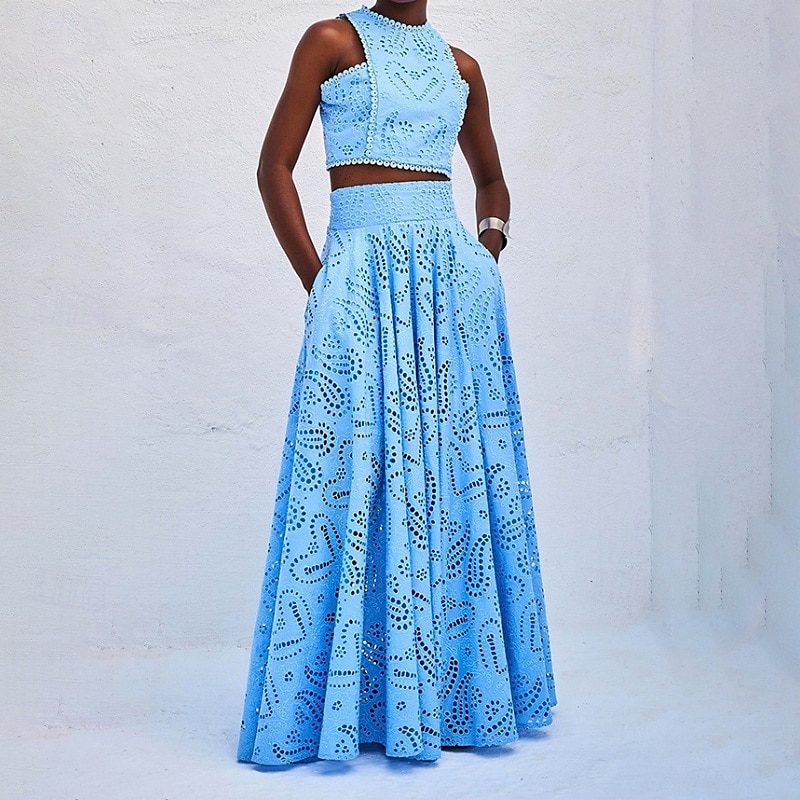Damen kleid lang Zweiteiliges Kleid Elegant Modisch Urlaub Verabredung Ausgehen Regular Fit Glatt Ärmellos Rundhalsausschnitt Schwarz Weiß Gelb Rosa Sommer 2025 - $41.99 –P2