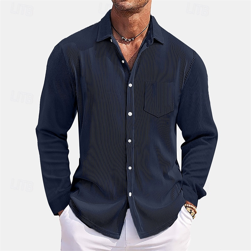 Voor heren Overhemd Zomer overhemd Normaal shirt Strand hemd Overhemd met knopen Zwart Wit Rood Donker Marine Hemelsblauw Lange mouw Effen Revers Vakantie Hawaii Zak Kleding Polyester Modieus Casual 2025 - $32.99 –P4