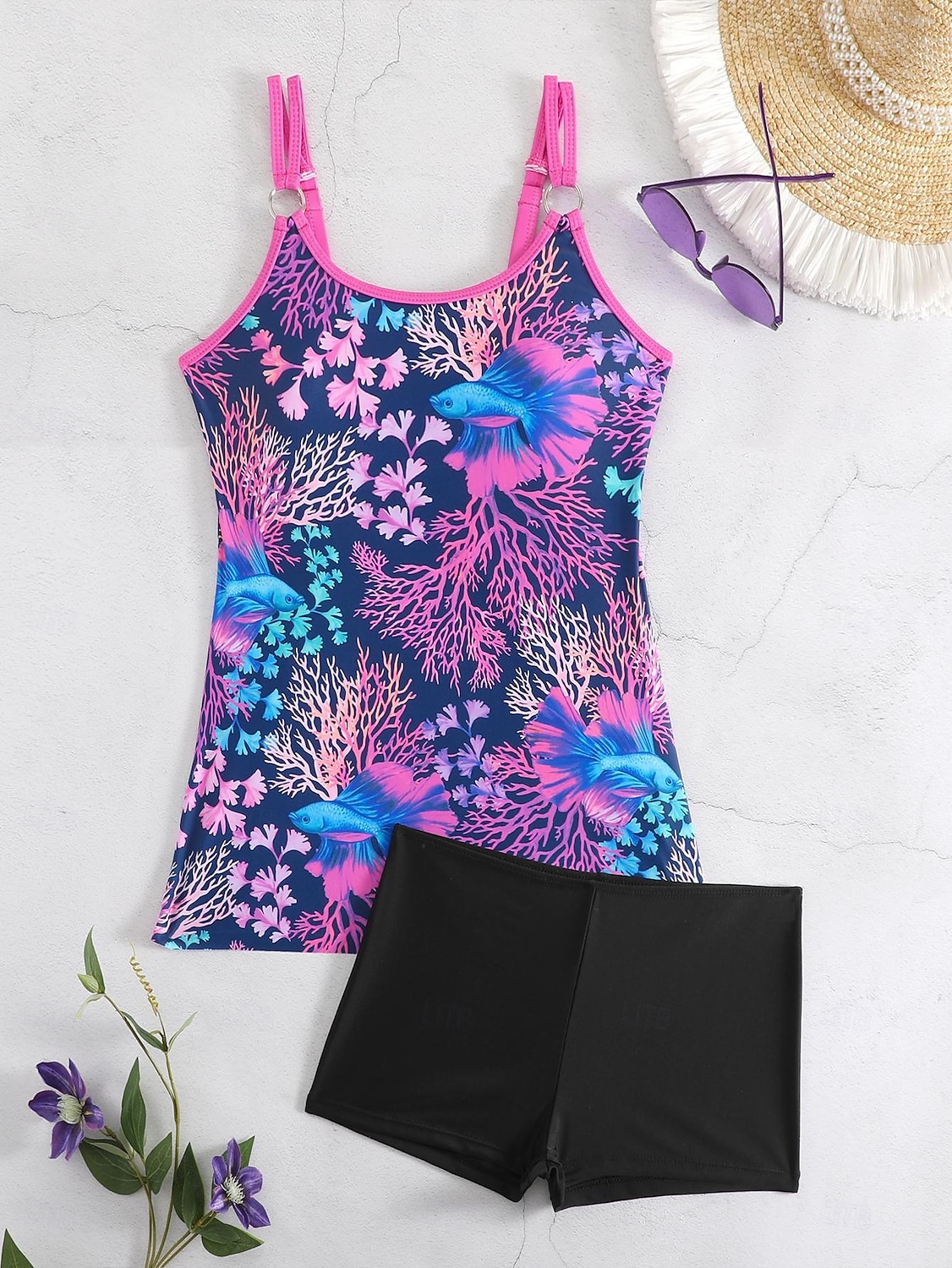 Dam Plusstorlekar Badkläder Tankini 2 st Längre baddräkt Pojkeben Baddräkt Öppen rygg Stickat Hög midja Stylish Sportig Flagga Randig Doppa Ärmlös Baddräkter 2025 - $24.99 –P11