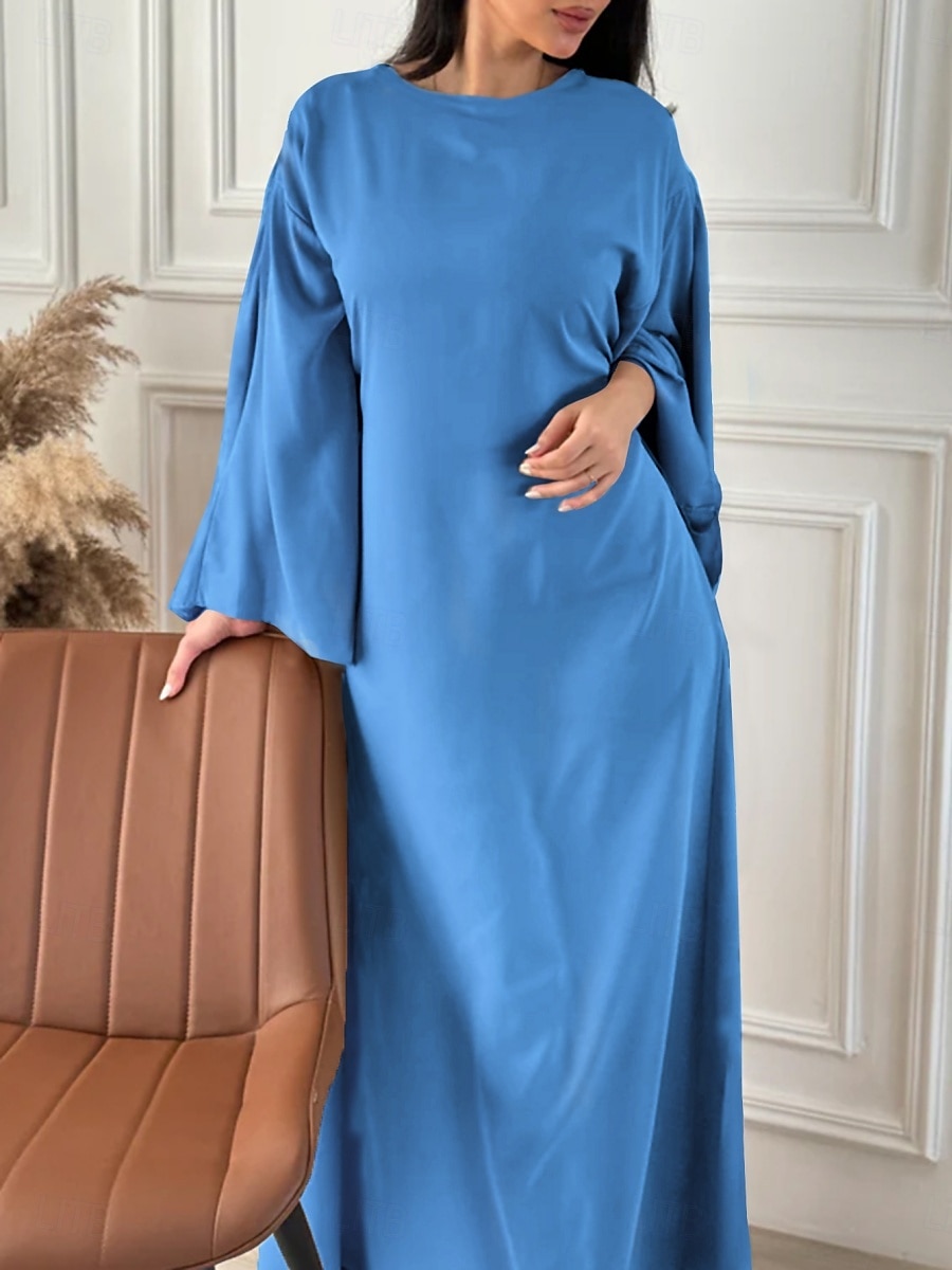 Dámské maxi šaty jednobarevné královská modrá modrá zelená léto jaro maxi šaty shift šaty kaftan šaty poloformální formální kancelář večírek běžné střih jednoduchý kulatý výstřih 2025 - $46.99 –P8