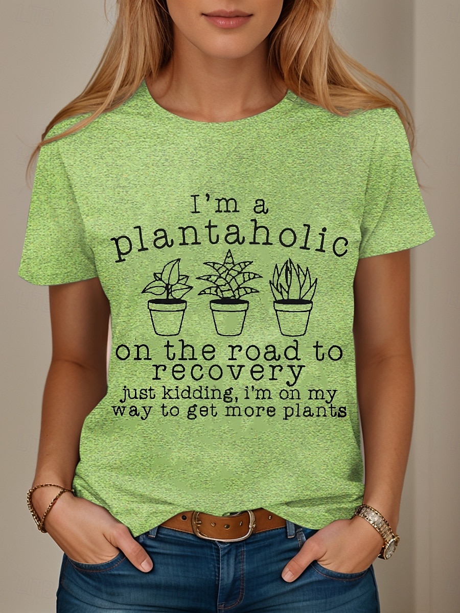 Femmes T-shirt Graphique Lettre Élégant Occasionnel Manche Courte Col rond Hauts Réguliers Quotidien Week-end Imprimé Noir Blanche Rose Claire Bleu Vert Été Printemps de 2025 ? $19.99 –P1