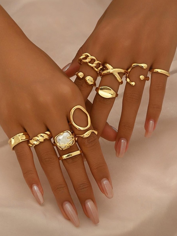 set di anelli in oro statement per donna – anelli vintage alla moda e massicci impilabili, gioielli di moda per feste, matrimoni e uso quotidiano del 2025 a $11.99 –P1