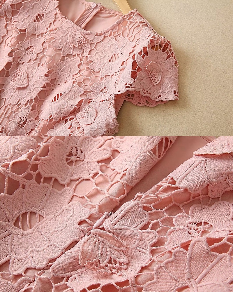 A-Line Cocktail Dresses Elegant Dress Wedding Guest Holiday Tea Length Short Sleeve Crew Neck Lace with Floral Lace 2025 - $159.99 –P8