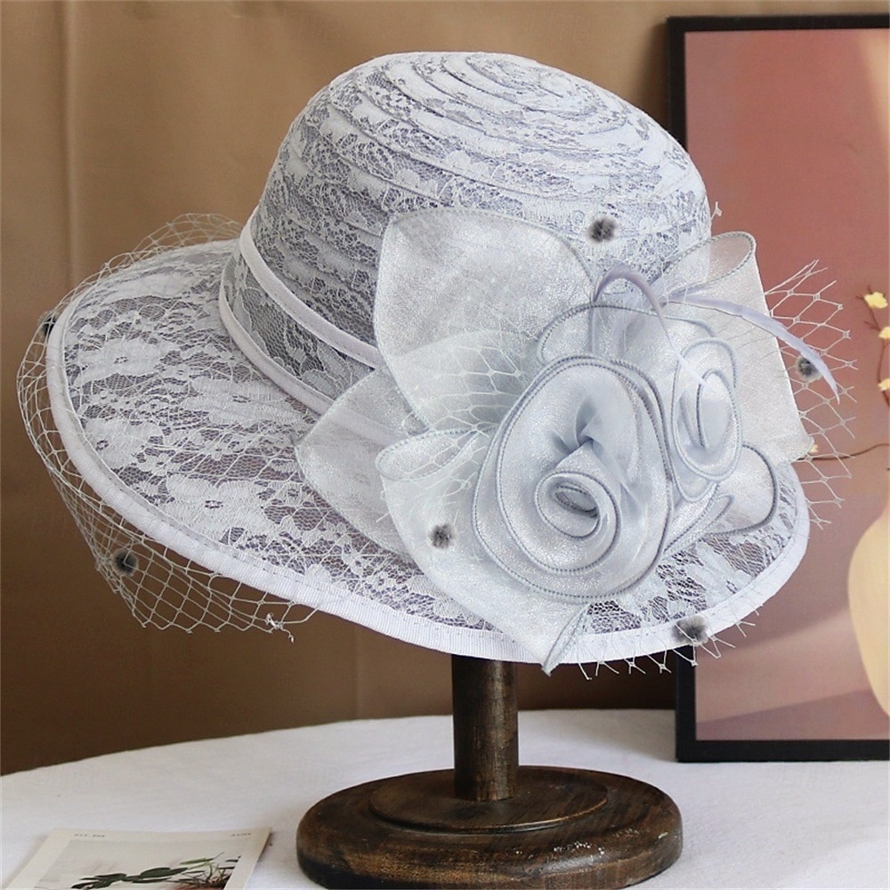 Hattar polyester solhatt semester teparty hästkapplöpning cocktail elegant vintage solskydd med fjäder blommigt huvudbonad 2025 - $19.99 –P8