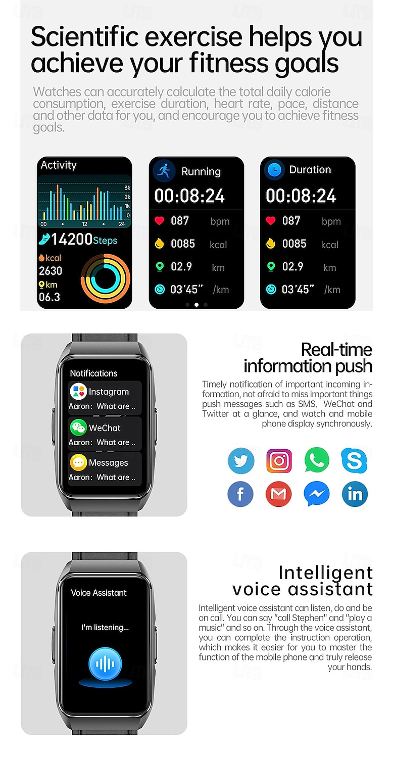 iMosi ET650 Умные часы Фитнес-трекер ЭКГ Монитор температуры Bluetooth Android iOS Водонепроницаемые 1,57 2025 - $64.99 –P17
