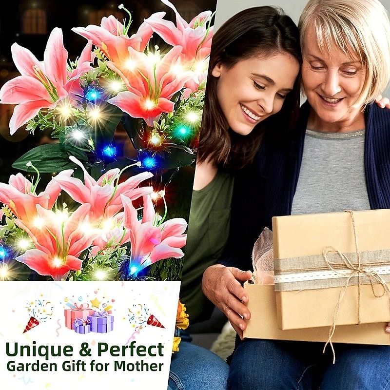 2 stuks led-buitenzonnelampen, leliesimulatie, bloemgrondinzetlamp, 7 hoofdbloemen, 42 kralen, binnenplaats, tuin, gazon, pad, festival, bruiloft, feest, sfeerdecoratie, verlichting 2025 - $31.99 –P6