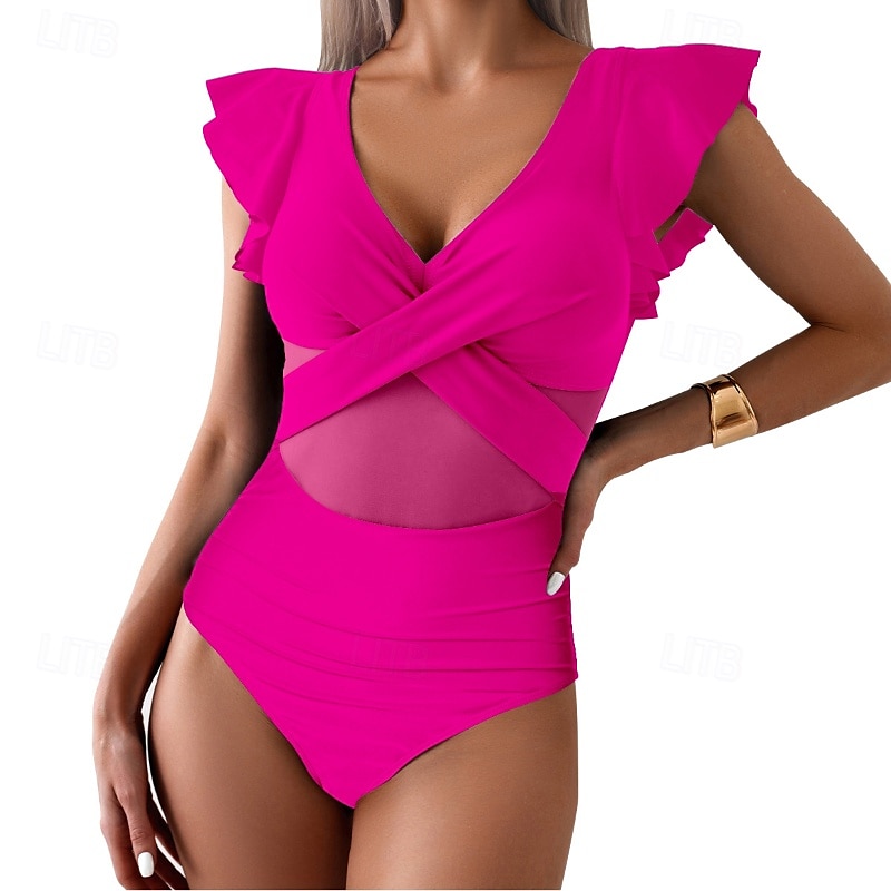 Femmes Maillots de Bain Une Pièce Maillot de bain Patchwork Tropical Tenues de plage Bloc de Couleur Fil en V Sans manches Maillots de bain de 2025 ? $22.99 –P19