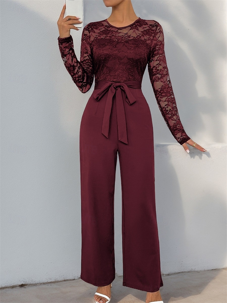 Jumpsuit  Byxdress Brudens Mor Elegant Avslappnad Juvel Hals Golvlängd Polyester Lång Ärmar med Spets 2025 2025 - $79.99 –P17