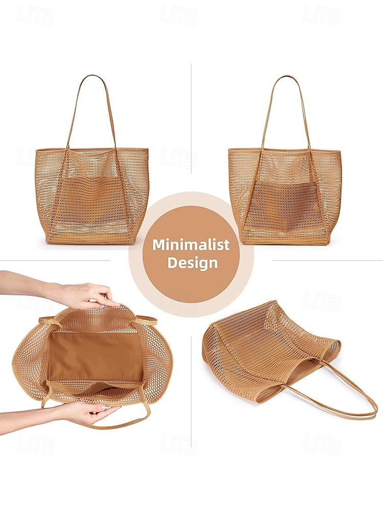 Women's Tote Shoulder Bags Mesh Shopping Casual Daily Beach Large Capacity Solid Color Black Pink Light Green 2025 - $14.99 –P9