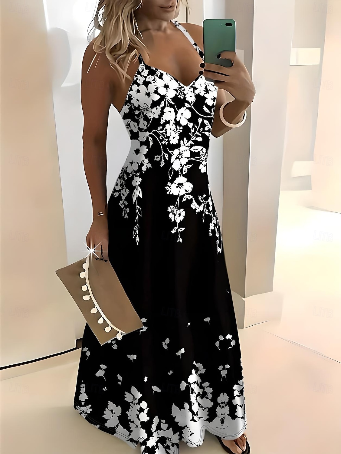 Dámské Midi šaty Letní šaty Áčkové šaty Slip Dress prázdniny Na běžné nošení Dovolená Denní Plážové Běžný Květinový Grafika Bez rukávů Do V Černá Léto Jaro 2025 - $28.99 –P1