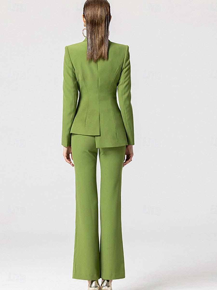 Hosenanzug Mutter der Braut Kleid Elegantes Hemdkragen Knöchellang Polyester Langarm mit Knöpfen Einfarbig 2025 - $129.99 –P3