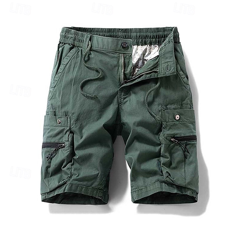 Men's Cargo Shorts Shorts Summer Shorts Drawstring Elastic Waist Zipper Pocket Plain Comfort Wearable Knee Length Outdoor Sport Daily Fashion Casual Black Brown 2026 - $39.99 –P9