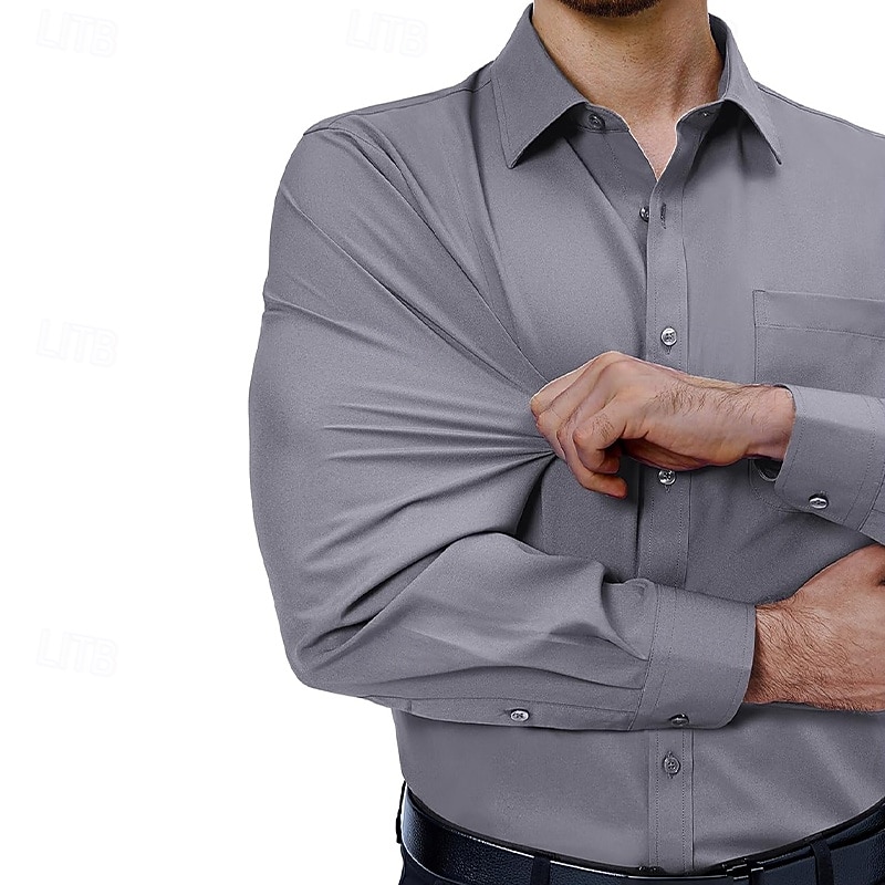 Men's Dress Shirt Plain Wedding Outdoor Light Blue Black Wine Dark Navy Long Sleeve Spread Collar Summer Spring Clothing Apparel 2026 - $25.99 –P2