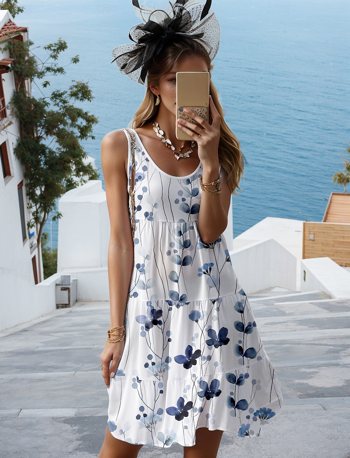Damen Mini Kleid Freizeitkleid Sommerkleid Bohemia Urlaub Freizeit Urlaub Täglich Urlaub Regulärer Fit Floral Grafisch Ärmellos Rundhalsausschnitt Weiß Sommer 2025 - $28.99 –P1