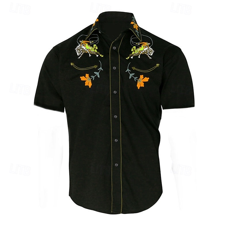 Men's Floral Graphic Prints Shirt Western Shirt Cowboy Shirt Short Sleeve Fashion Streetwear Designer Outdoor Street Daily Summer Spring Turndown Print Black Yellow Blue Purple Gray 2025 - $24.99 –P2