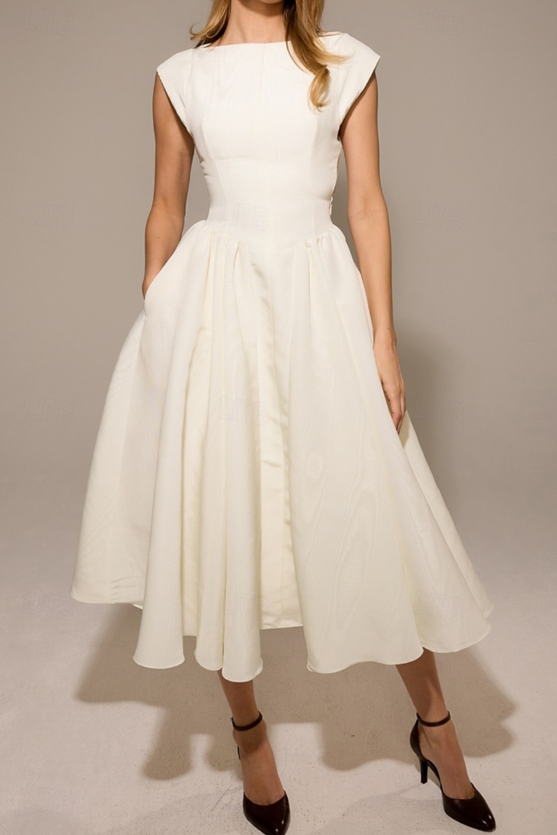 Dames Halflange jurk Witte jurk Modieus Modern Verjaardag valmistuminen Afspraakje Normale pasvorm Effen Mouwloos Strakke ronde hals Zwart Lichtgrijs Beige Zomer 2025 - $33.99 –P2