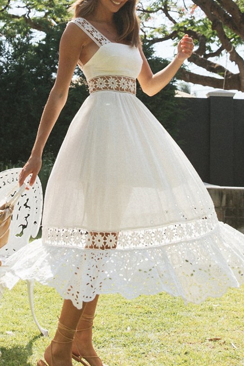 Women's Midi Dress White Dress Graduation Dress Elegant Fashion Modern Vacation Birthday Going out Regular Fit Plain Sleeveless U Neck White Summer 2025 - $32.99 –P8