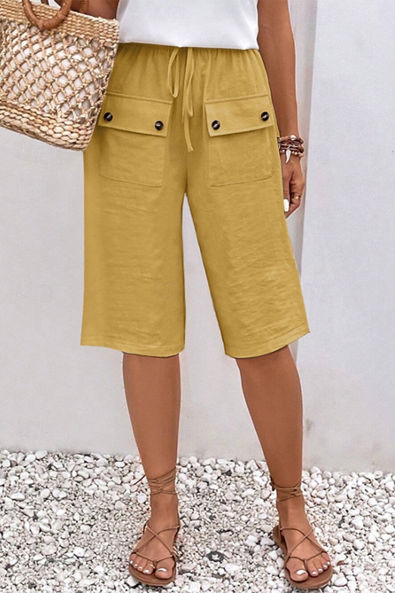 Femmes Pantalon en coton et lin Slacks Mi-long Occasionnel Longueur Genou Naturel Uni Avec Poches Conception à cordon élastique Confortable Extérieur Tenue quotidienne Sortir Ocre Abricot Bleu ciel de 2025 ? $24.99 –P2