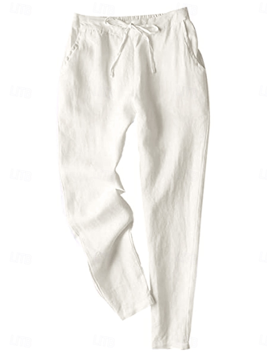 Women's Baggy Pants Chinos Fashion Streetwear Full Length Medium Waist Plain Pocket Drawstring Comfy Soft Comfortable Linen Like Micro-elastic Outdoor Street Black White Army Green Khaki Summer 2025 - $25.99 –P3