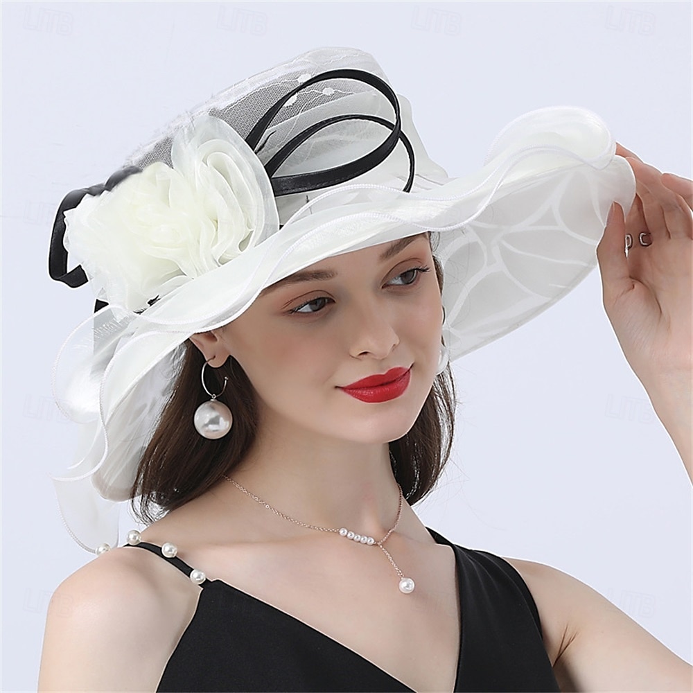 hatut Organza Aurinkohattu Pyhäpäivä Teekutsut Hevoskilpailu cocktail Tyylikäs Vintage söpö tyyli Kanssa Kukkakuvio Päähine Päähineet 2025 - $27.99 –P3