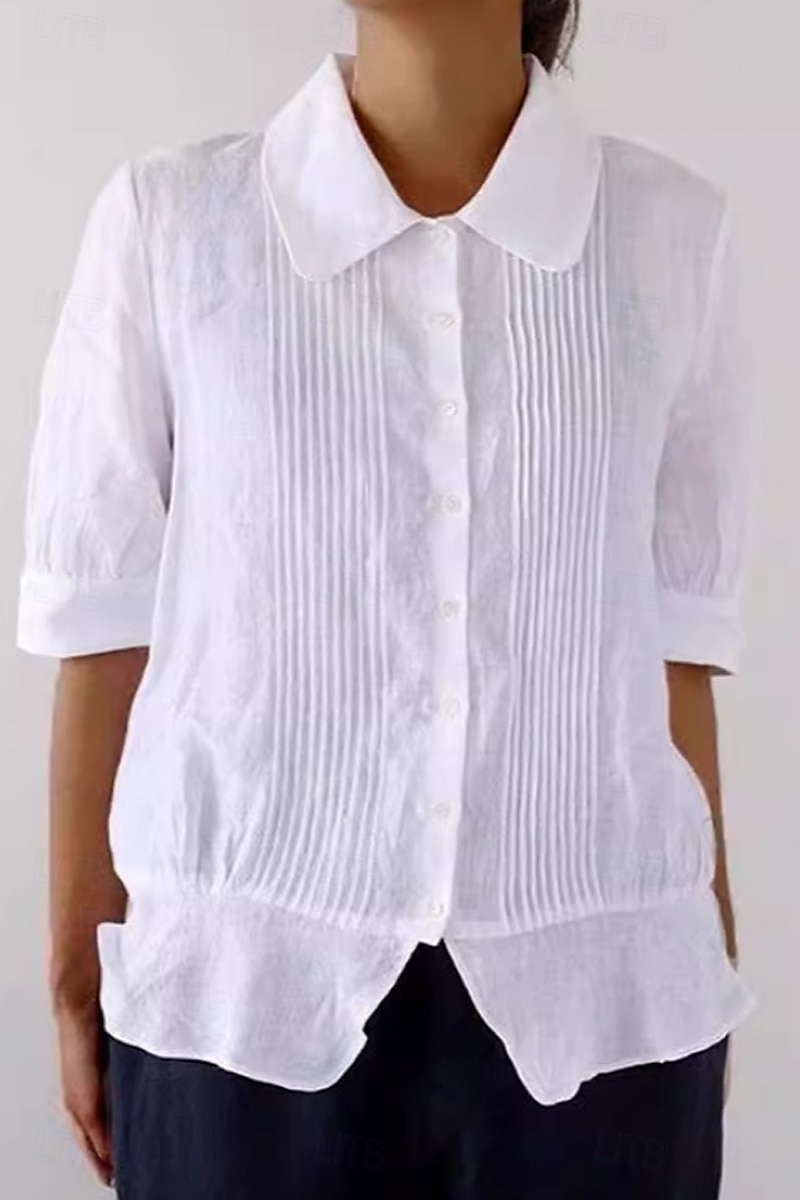 Per donna Camicia Camicie di cotone e lino Abbottonare Blusa Semplice Essenziale Moderno Manica Corta Colletto a Camicia Top Regolari Quotidiano Ferie Uscire Bottoni Bianco Estate del 2025 a $30.99 –P1
