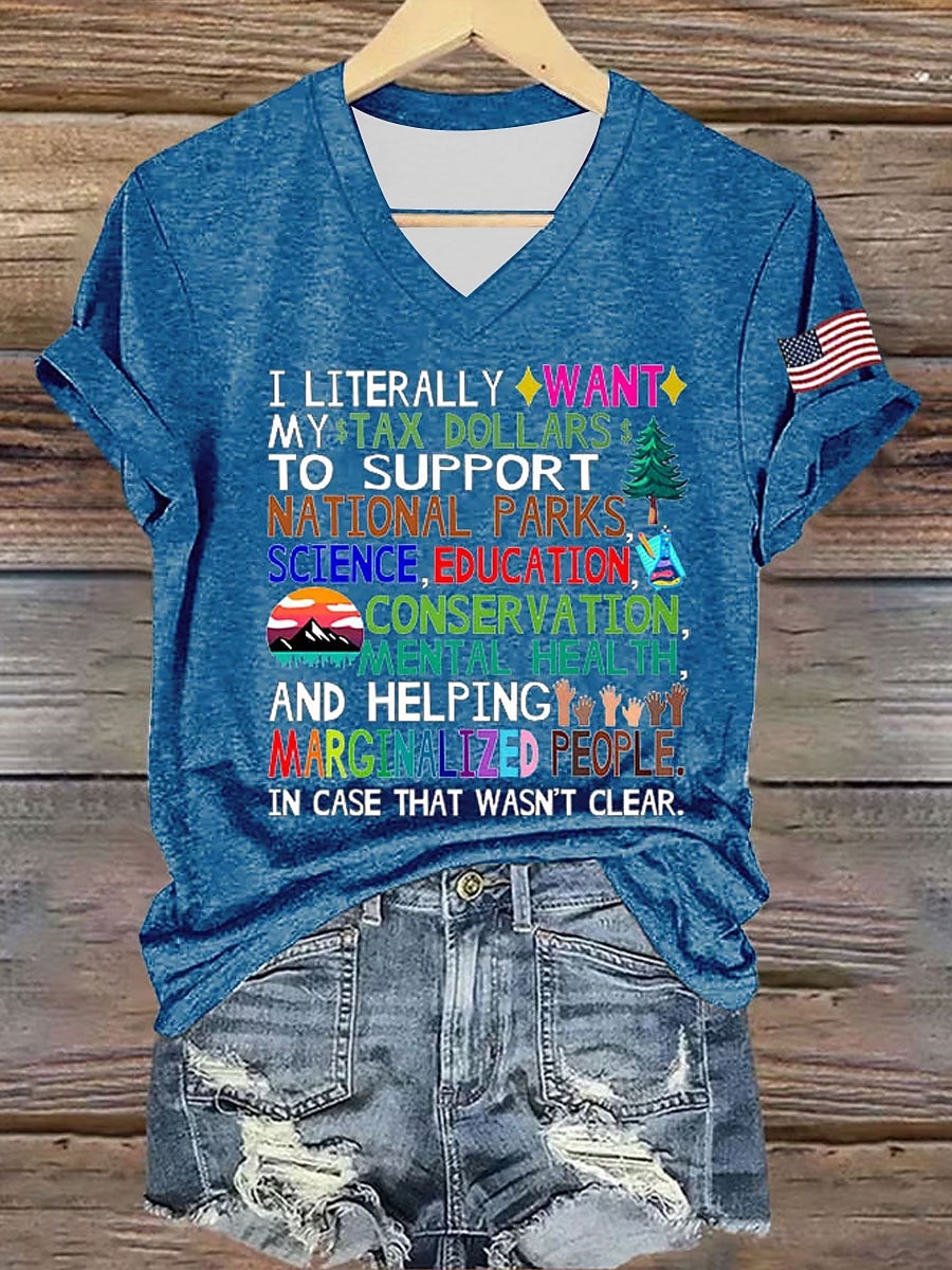 Pentru femei Tricou Grafic Scrisă Casual Manșon scurt În V Topuri obișnuite Zilnic Imprimeu Negru Alb Albastru piscină Trifoi Vară Primăvară 2025 - $19.99 –P4