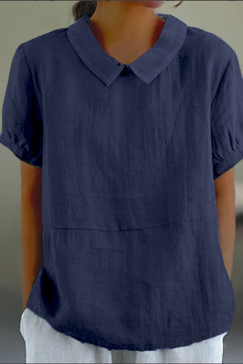 Per donna Camicia Camicia di lino Blusa Camicie di cotone e lino Semplice Quotidiano Essenziale Casual Manica Corta Colletto a Camicia Top Regolari Quotidiano Uscire Arricciato Bianco Blu marino Blu del 2025 a $23.99 –P3
