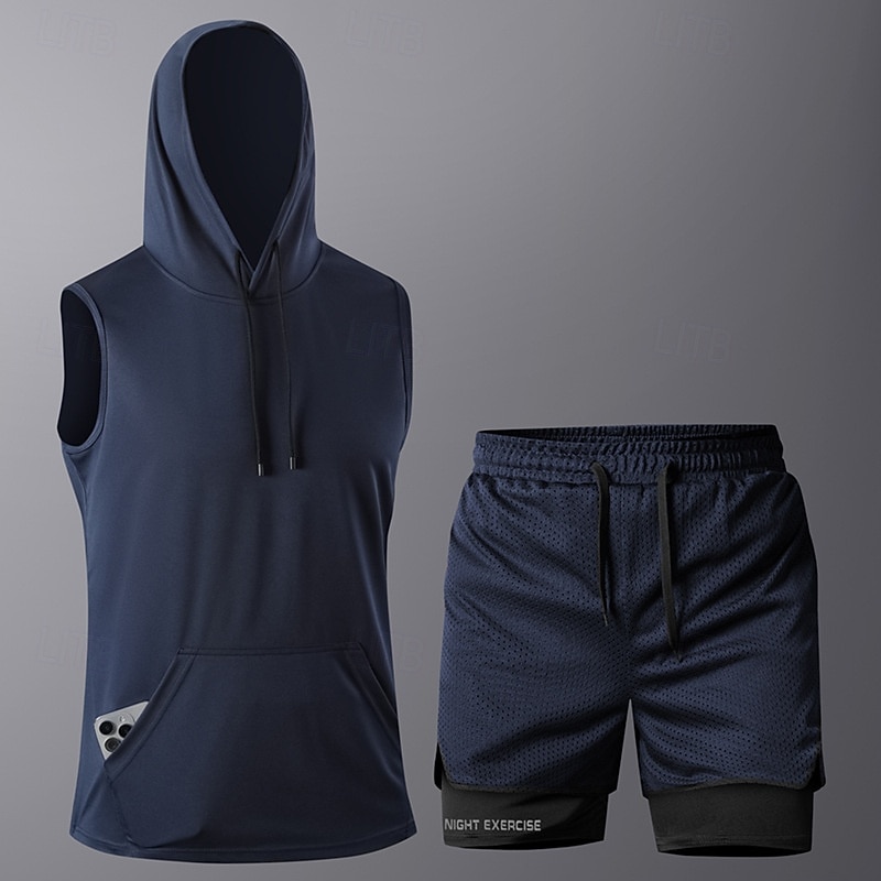Hombre Tracksuit Camiseta de running con shorts Correa Bolsillo Color sólido Sudadera y pantalones Conjunto de ropa deportiva Trajes de Yoga Verano Negro Blanco Entrenamiento de gimnasio Correr 2026 - $30.99 –P5