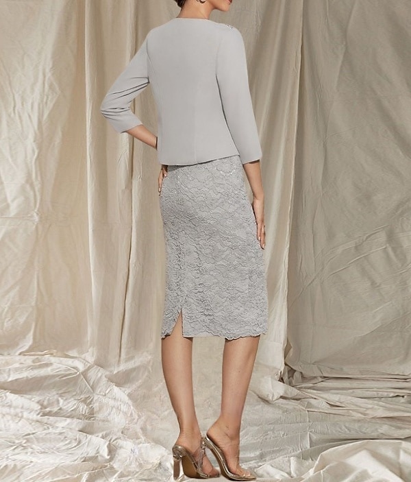 Robe Deux Pièces Moulante  Colonne Mère de la Mariée Robe Invité de Mariage Élégante Col Ronde Longueur Thé Manches 3/4 avec Dentelle perles Robe Midi de 2025 ? $157.99 –P2