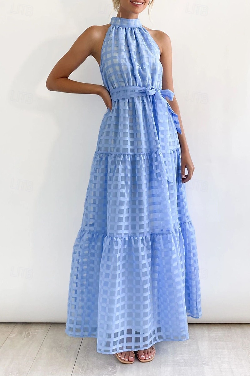 Femmes Robe Longue Maxi Robe Robe de remise des diplômes Robe à col licou Mode Moderne Fête Remise des Diplômes Date Coupe régulière Uni Sans manches Col Halter Cyan Noir Violet Claire Vert Été de 2025 ? $27.99 –P1