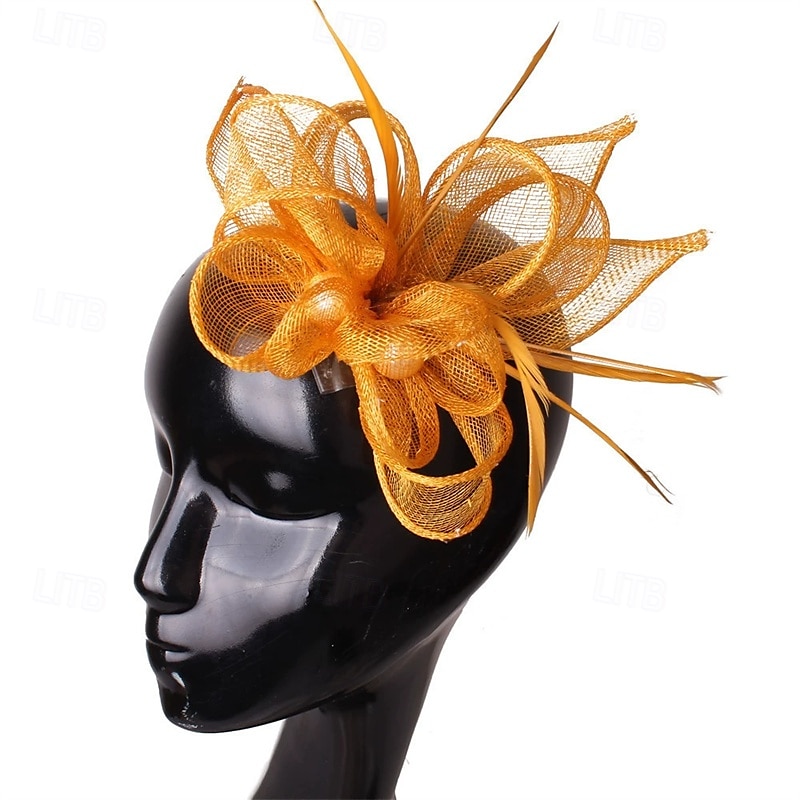 Tocados Lino Artificial Plumas Boda Fiesta de Noche Elegante Boda Con Pluma Celada Sombreros 2025 - $20.99 –P8