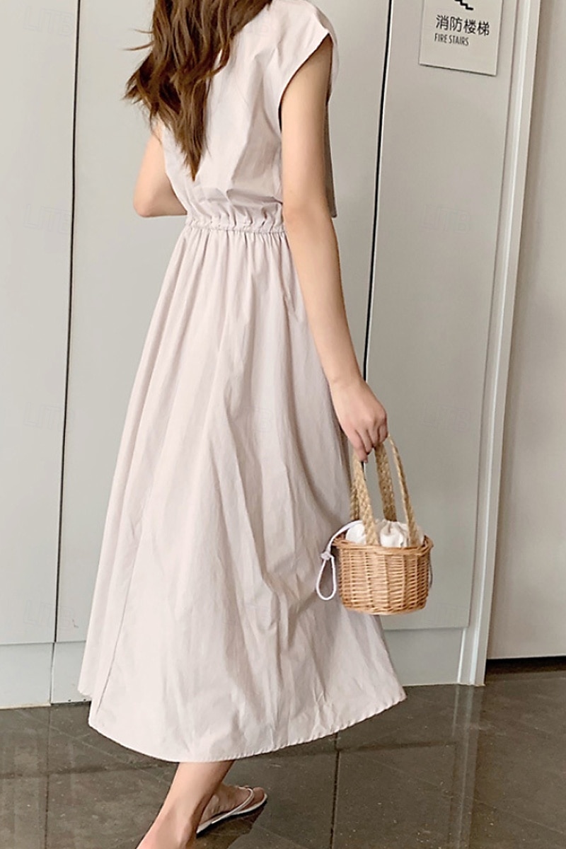 Per donna Abito Midi Abiti in cotone e lino Moda Classico Moderno All'aperto Quotidiano Ferie Vestibilità regolare Semplice Senza Maniche Girocollo Nero Verde chiaro Verde militare Blu marino Estate del 2025 a $26.99 –P11
