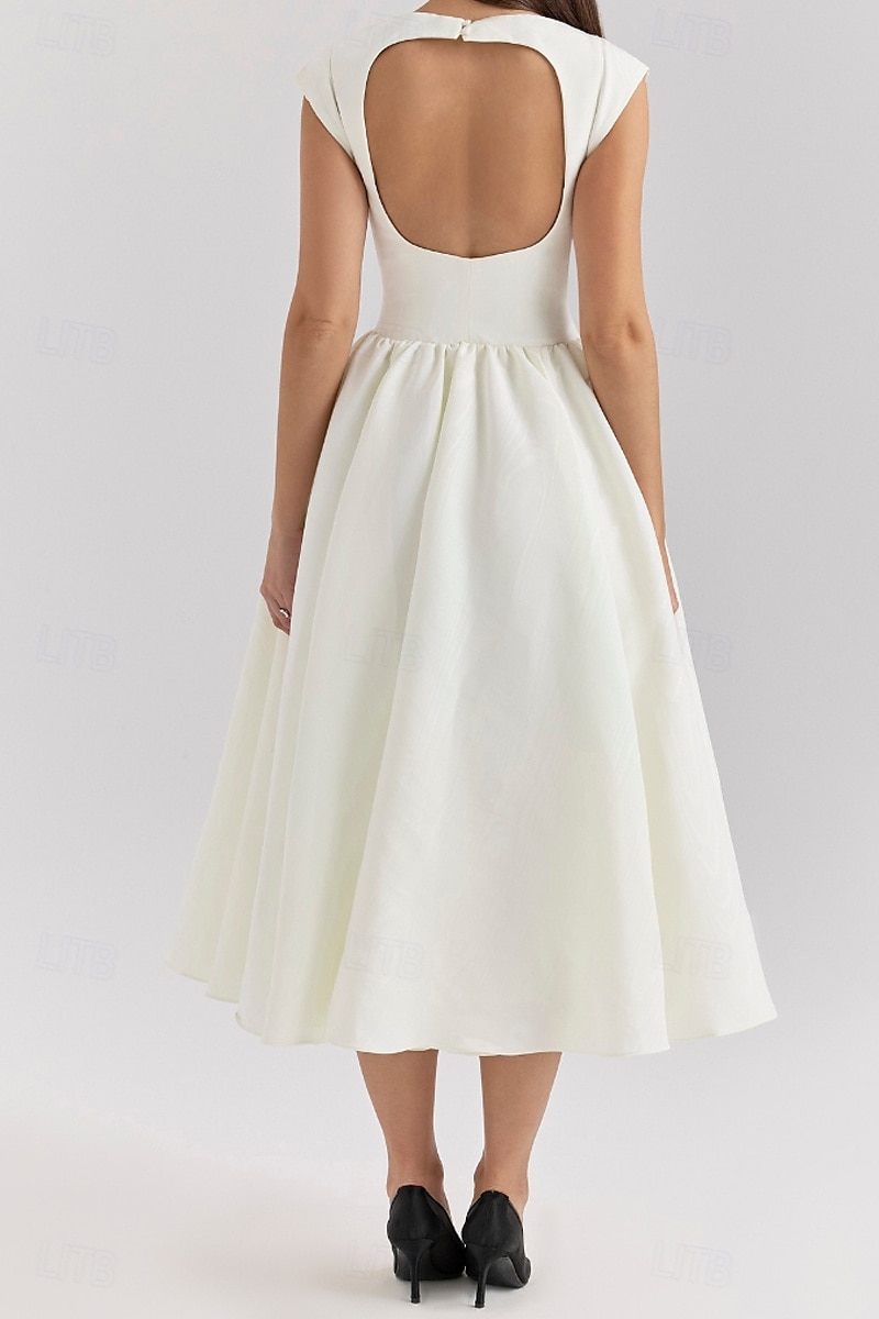 Dames Halflange jurk Witte jurk Modieus Modern Verjaardag valmistuminen Afspraakje Normale pasvorm Effen Mouwloos Strakke ronde hals Zwart Lichtgrijs Beige Zomer 2025 - $33.99 –P8
