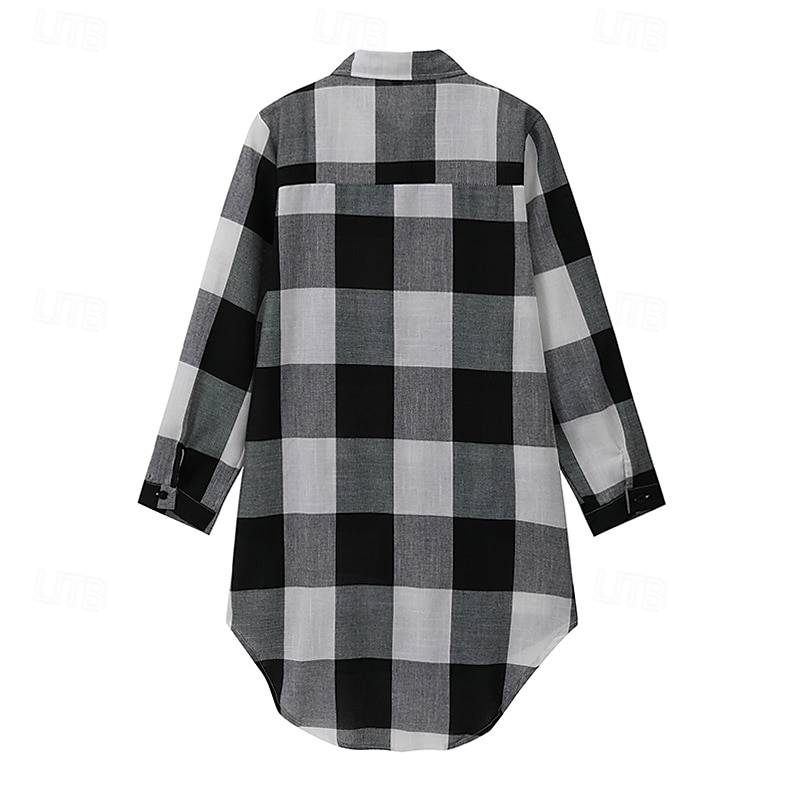 Women's Shirt Cotton Linen Shirts Blouse Plaid Casual Long Sleeve Shirt Collar Long Tops Casual Print Black Red Royal Blue Blue Summer Spring &  Fall 2025 - $27.99 –P2