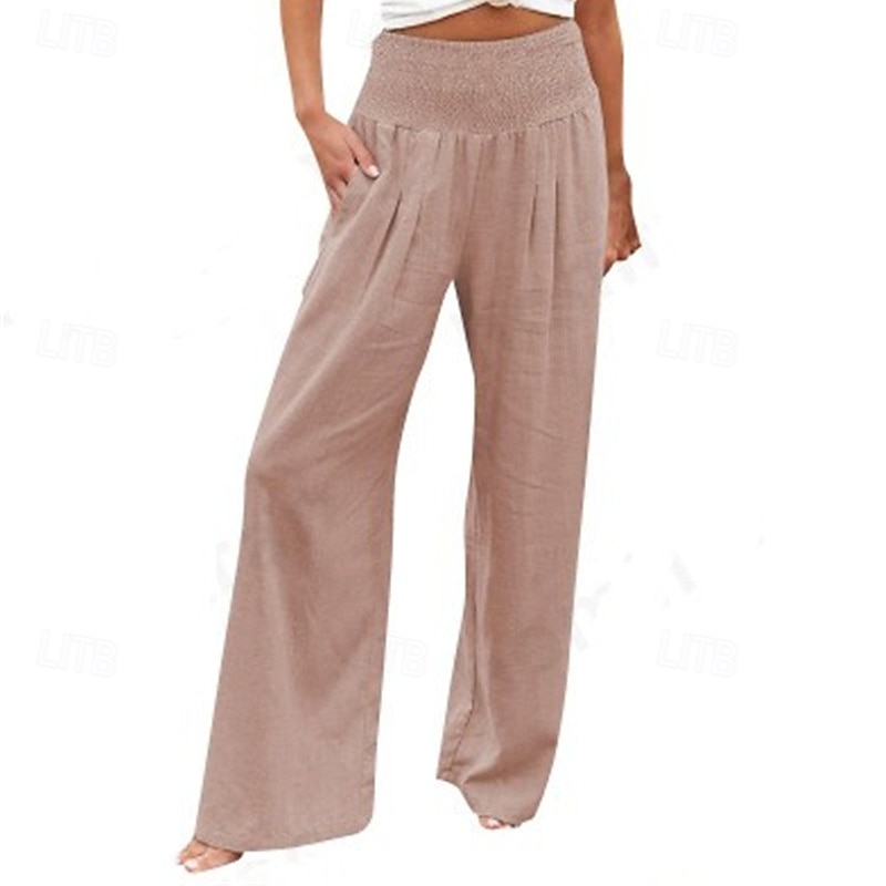 Femmes Pantalon en coton et lin Slacks Pantalon palazzo Mode Streetwear Longueur complète Naturel Uni Avec Poches Taille Élastique Confortable Extérieur Rue Sortir Rose Claire Rouge foncé Violet de 2025 ? $22.99 –P4