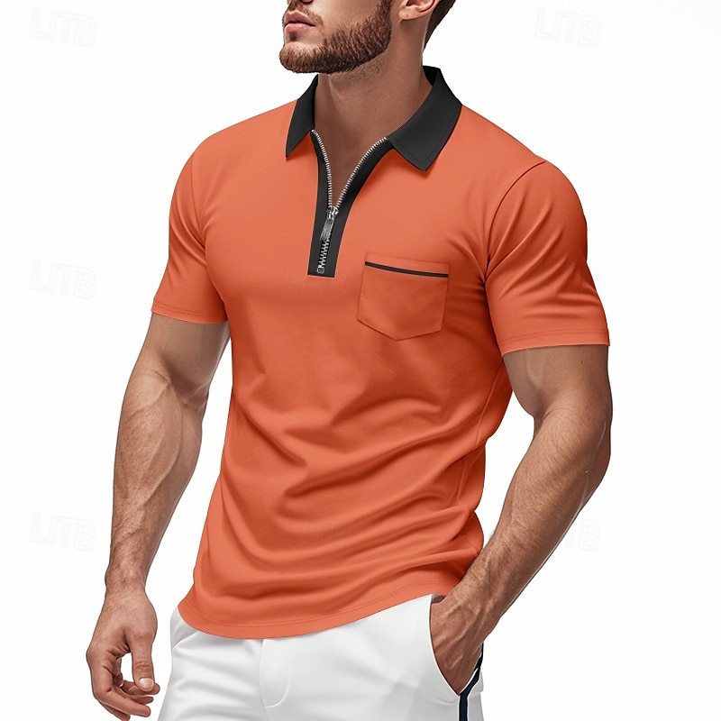 Voor heren Polo met kwartrits Golfshirt Dagelijks Feestdagen Kwart ritssluiting Korte mouw Modieus Basic Kleurenblok Lapwerk Zomer Lente Normale pasvorm Licht Blauw Zwart Wit Wijn Marineblauw Oranje 2025 - $17.99 –P12