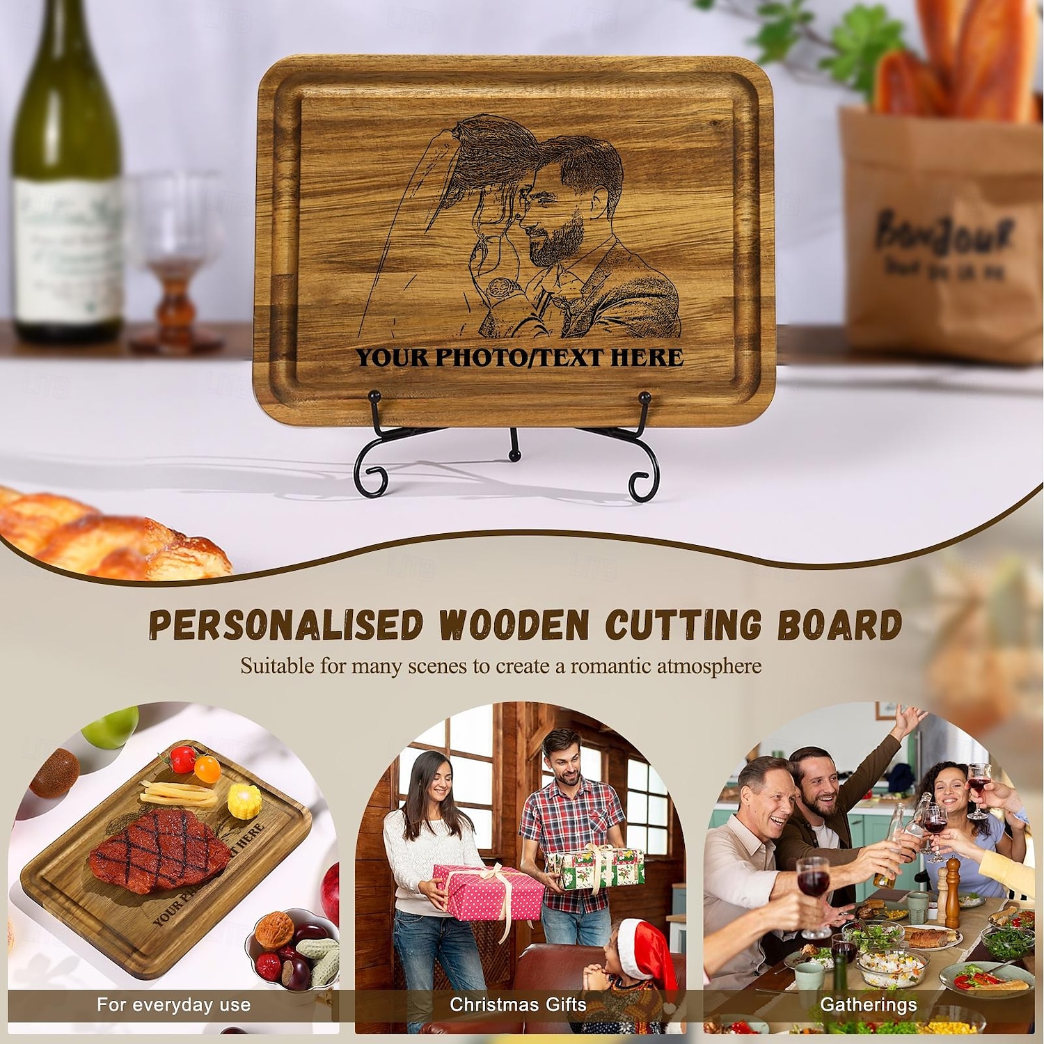Personalized Acacia Wood Cutting Board Custom Best Gift for Mom - Photo and Text Engraving, Unique Design for Home Use or Gift, Perfect for Mother's Day, Father's Day 2025 - $38.99 –P4