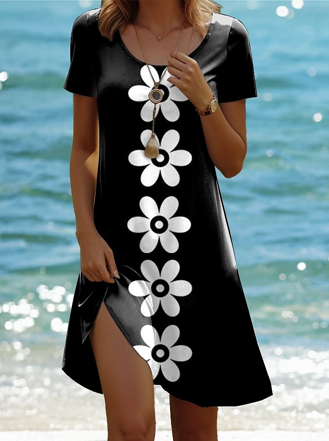 Robe Mini Femme Robe A Ligne Robe T Shirt Robe Tee Robe d'été Décontractée Quotidien Fit Régulier Graphique Floral Géométrique Manches Courtes Col Ras de Cou Noir Blanc Rose Vert Été Printemps de 2025 ? $23.99 –P3