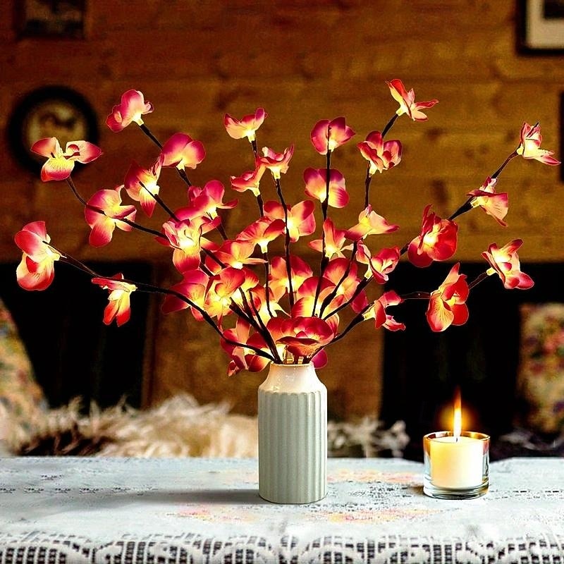 1 veilleuse LED décorative en forme d'orchidée papillon violette avec 20 perles lumineuses émettant des branches pour décoration d'intérieur, festival, mariage, maison, boîte à piles AA de 2025 ? $9.99 –P2