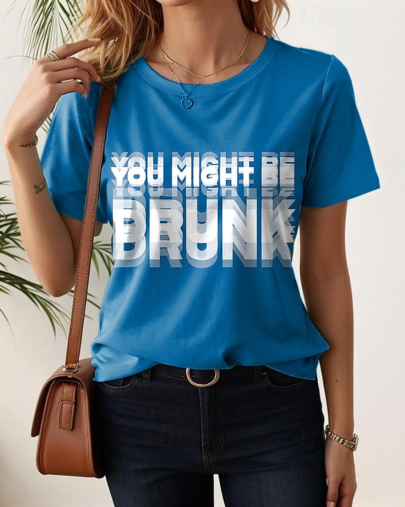 Femmes T-shirt Graphique Lettre Élégant Occasionnel Manche Courte Col rond Hauts Réguliers Quotidien Week-end Imprimé Noir Rouge Bleu Vert foncé Fuchsia Été Printemps de 2025 ? $19.99 –P3